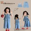 Girls Summer Strawberry Print Denim Two Piece Set Korean