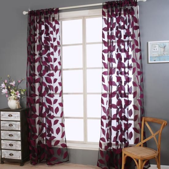 2ks Listový tyl Dveře Okno Závěsový panel Průsvitný šátek Ložnice drapérie