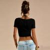 Women Short Sleeve Crop Top Halter Neck Square Neck Slim Fit Stretchy Casual T Shirt Summer Basic Tee