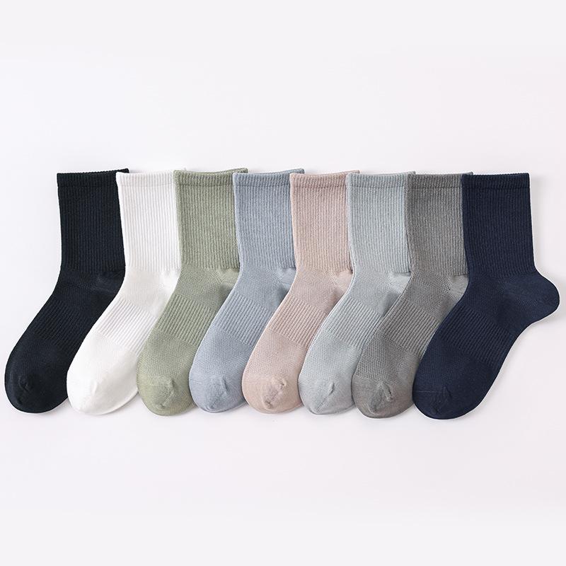 Male Spring and Autumn All Kinds of Casual Solid Color Antibacterial Sweat Absorption Breathable Boneless Anti Paging Tube Socks