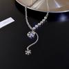 Elegant Snowflake Sweater Necklace with Rhinestones & Tassels - Korean Style Women's Accessory