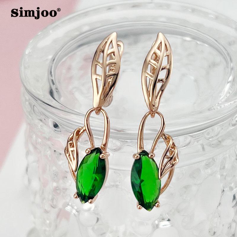 

SIMJOO Модные длинные серьги с зеленым цирконием цвета розового золота