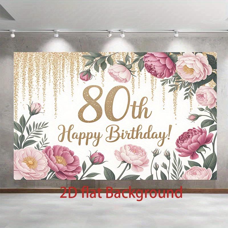 1pc Birthday 80th Glitter Floral Backdrop Golden #3908