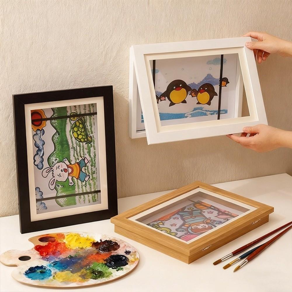 Multi-functional Wooden Picture Frame Magnetic Closure Wall Mount Flip Photo Frame Rectangle Changeable Flip Art Frame