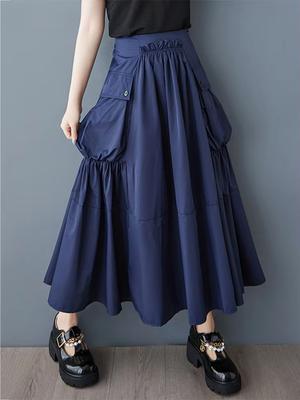 Casual Folds Big Pocket Female Skirt GMM1299