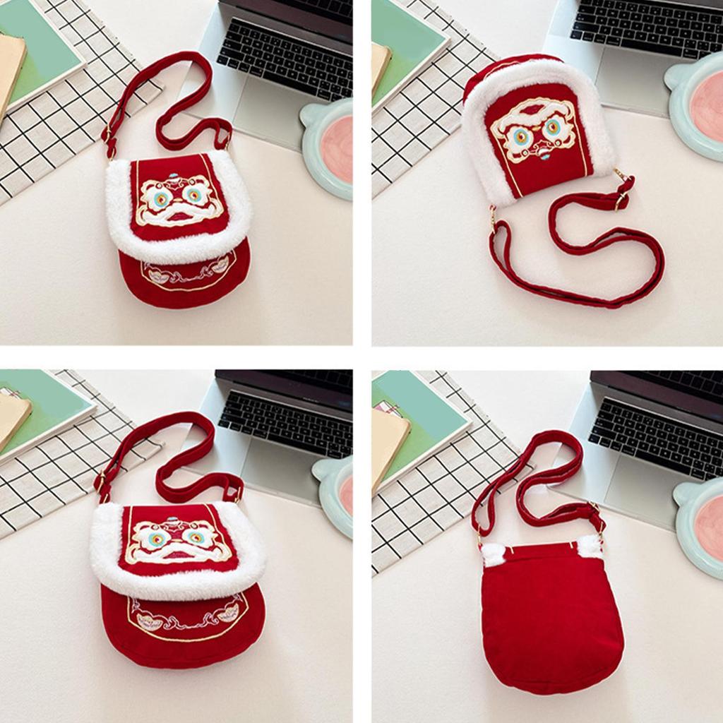 Embroidered Tote Bag Red Embroidered Plush Handbag Traditional Shoulder Bag for Ladies Girls Home Commuting Shopping Beach Sea