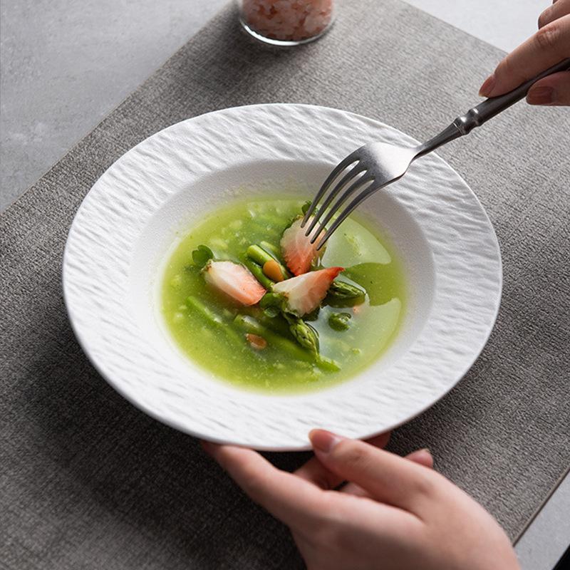 Straw Hat Plate, Pasta Plate, Western Food Vegetable Plate, Luxury White Frosted Black and White