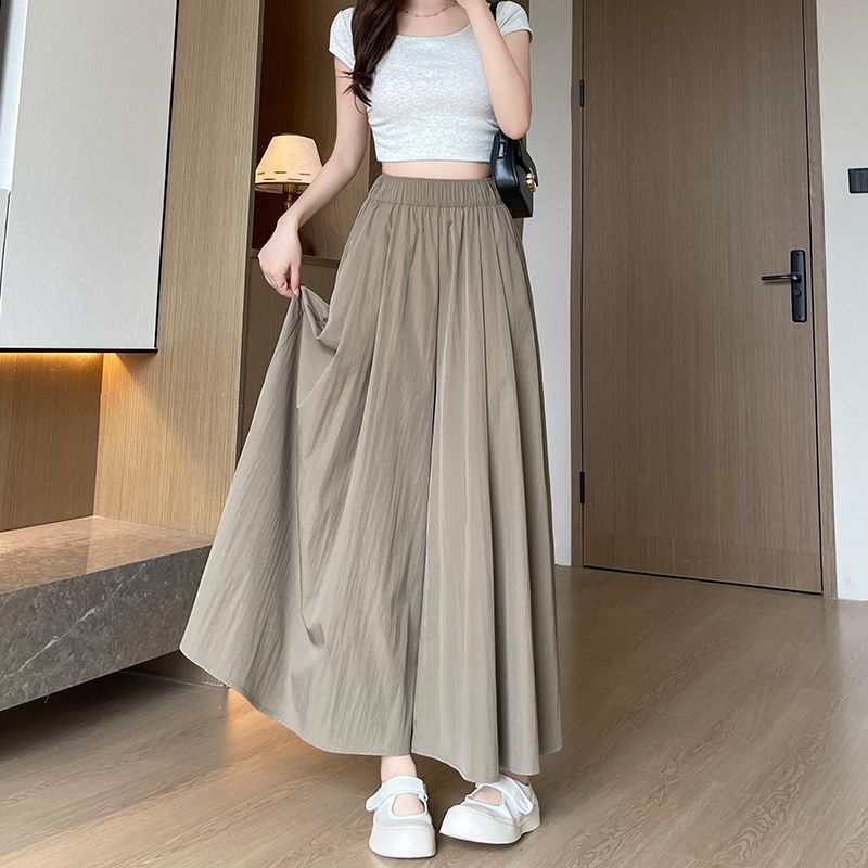 Loose High Waist A- Line Ice Silk Wide Leg Pants Lazy Style Women's Summer Slimming Casual Pants