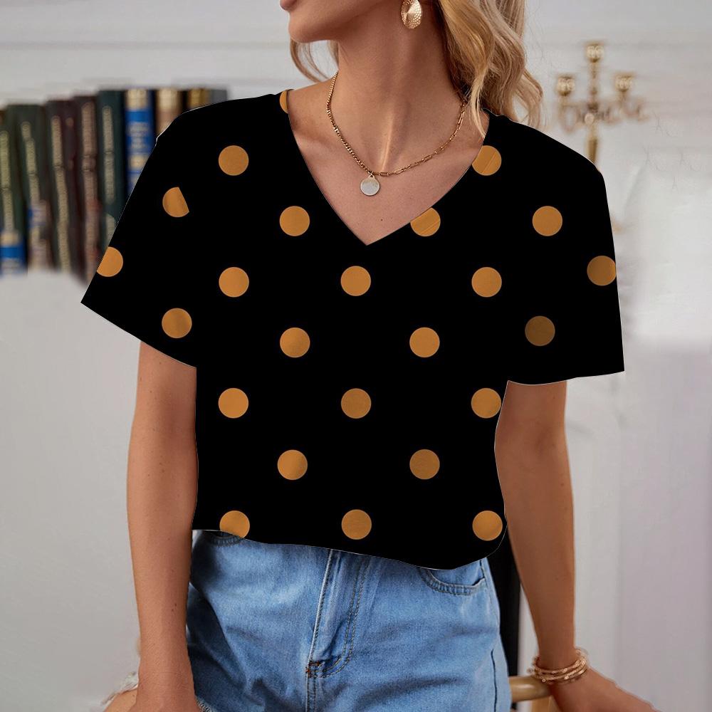 Modisches und einfaches, übergroßes, bequemes T-Shirt-Design für den Sommer, inspiriert vom geometrischen Muster, bedrucktes Damen-Oberteil mit V-Ausschnitt