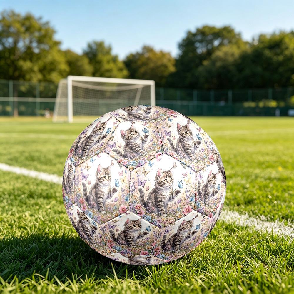 1pc Kitten Flowers Theme Soccer Ball Football, Size 5, Lightweight PVC, Durable Outdoor Training Soccer Ball, Gift m61477 Size 5