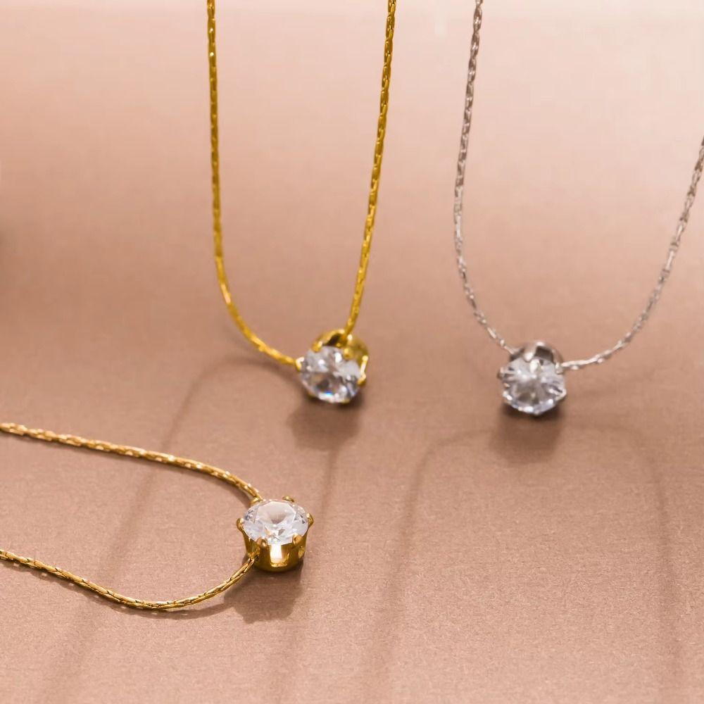 Simple Pendant Necklace Titanium Steel Chain Necklace Fashion Zirconia Necklace for Woman