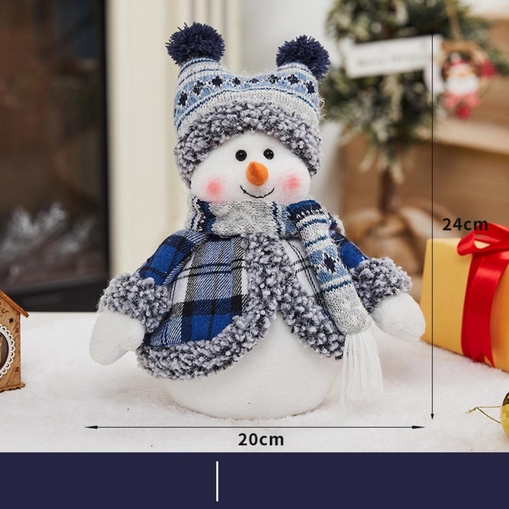 Cute Cloth PP Cotton Snowman White&Blue Soft Snowman Blue Plaid Christmas Decor Dolls Christmas Desktop Decoration