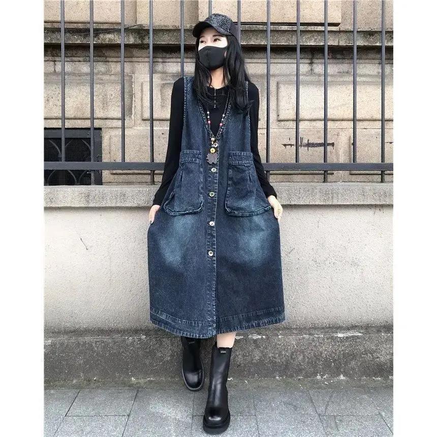 

Весна и осень Новые старые трехмерные большие карманы узкие повседневные джинсы выше колена средний и длинный жилет жилет юбка для женщин 2XL 160-90 kg