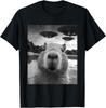 Funny Graphic Tee Capybara Selfie with UFOs Weird T-Shirt
