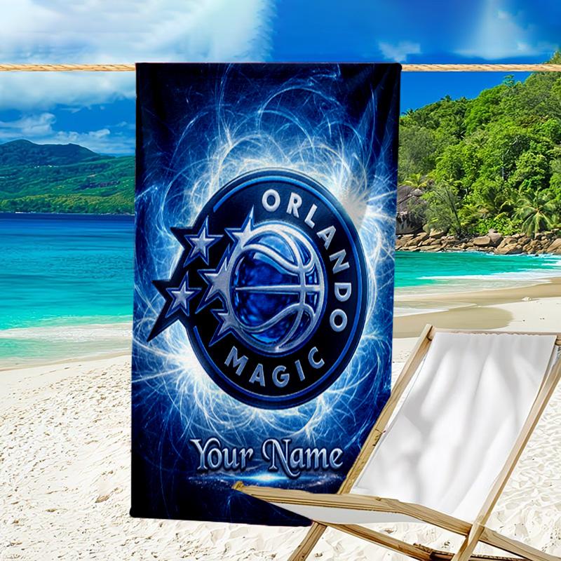 Custom Name Beach Towel Basketball Orlando Logo Beach Towel, Soft Microfiber, Gift for Her/Him, Birthday, for Pool, Beach, Travel, Fan Gifts