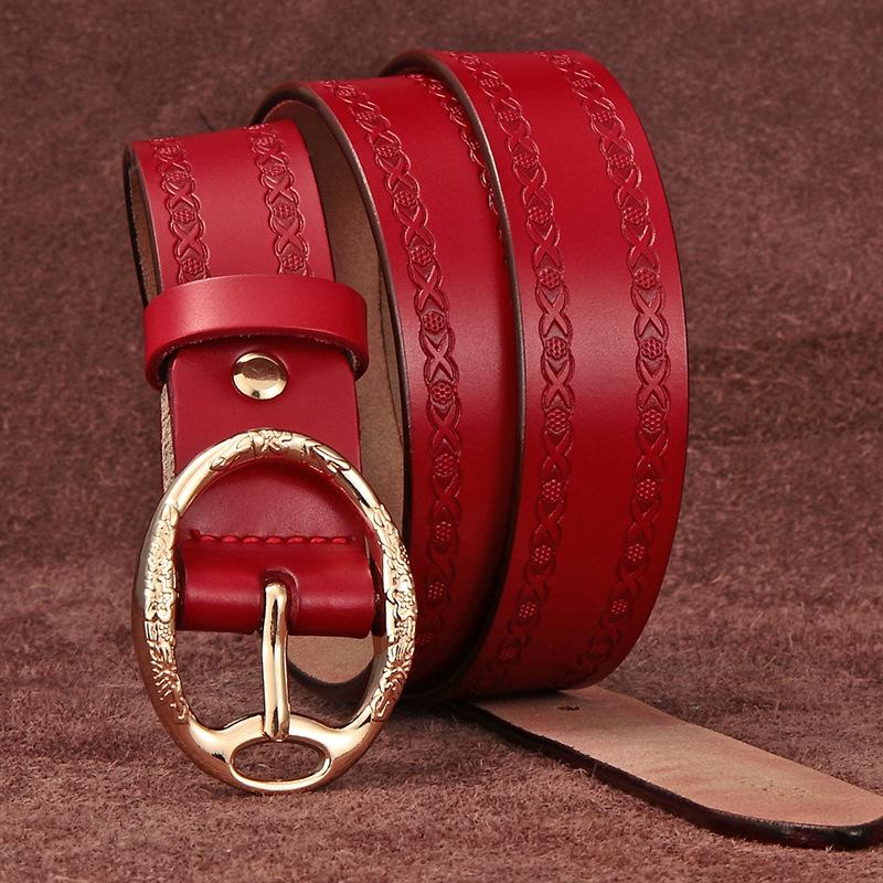 

Women S Leather Belt Antique Belt Cowhide Carved Simple Fine Belt 105cm