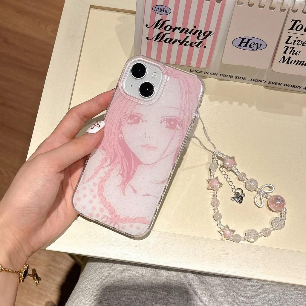 Anime Girl Pink NANA Phone Case for iPhone 17 16e 16 15 14 13 12 11 Pro Max X Xs XR XSMax 8 7 6s Air Plus Feather Texture Cover