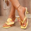 High Heels Slippers for Women Fashion Leather Flowers Party Shoes 2025 Summer Thin Heeled Square Toe Slides Shoes