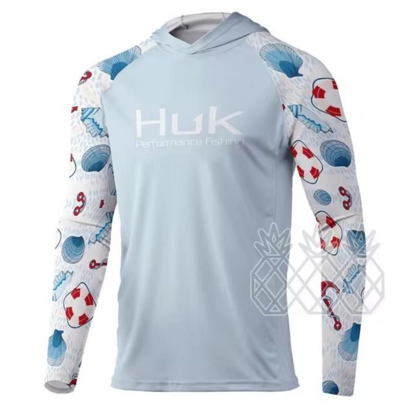 HUK Long-sleeved Fishing Clothes UPF+50 Sunscreen Breathable Outdoor Sports Men's Sweat-absorbing Hooded T-shirt