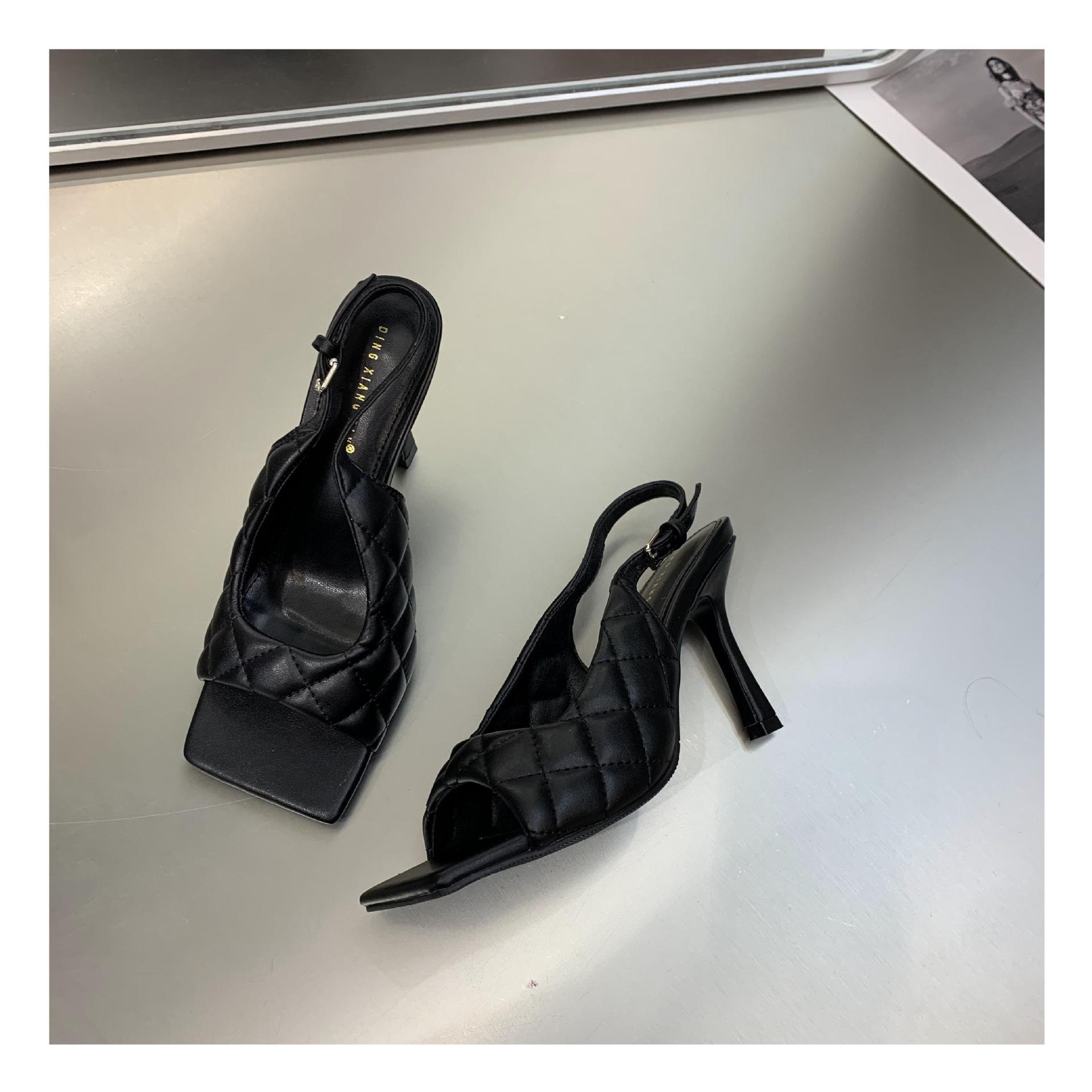 

Fashion 2025 Summer New Square Head Open Toe Line With Niche Design Sense Of Stiletto Sandals High Heels Women 40 чёрный