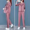 3 Pcs/Set Women Coat Top Pants Set Color Matching Soft Thick Hooded Long Sleeves Zipper Elastic Cuff Lady
