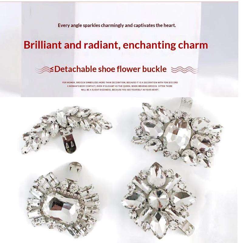 1 Pcs Fashion Shiny Crystal Shoes Decorations Clip Women Shoe Buckle Accessories High-Heeled Square Rhinestones Removable Shoes D