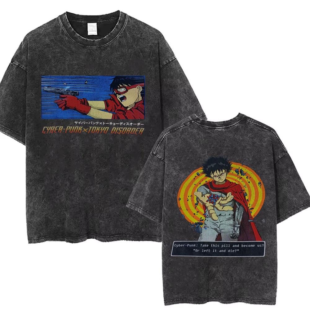 Washed Vintage Anime Akira T Shirts Japanese Science Fiction Cartoon Movie Shotaro Kaneda Tshirt Mens Manga Oversized Tshirts