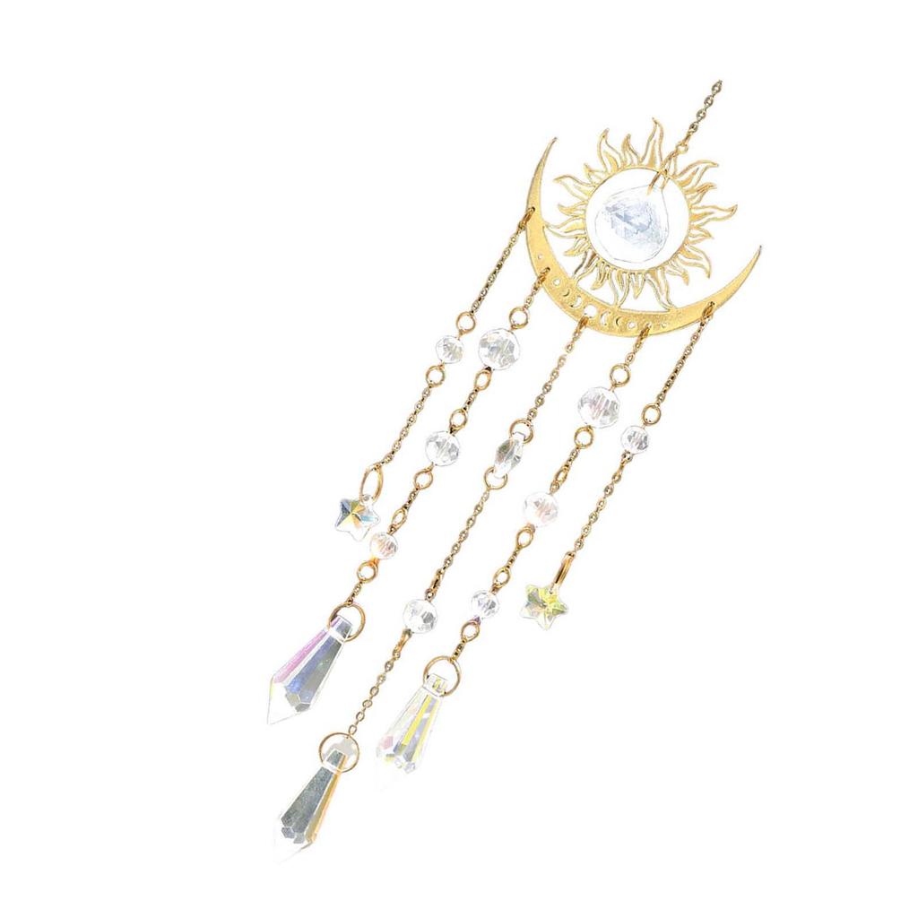 Sun Catcher with Crystals Drop Gold Chain Design Light Reflection Crystals  for Porches Garden Decoration
