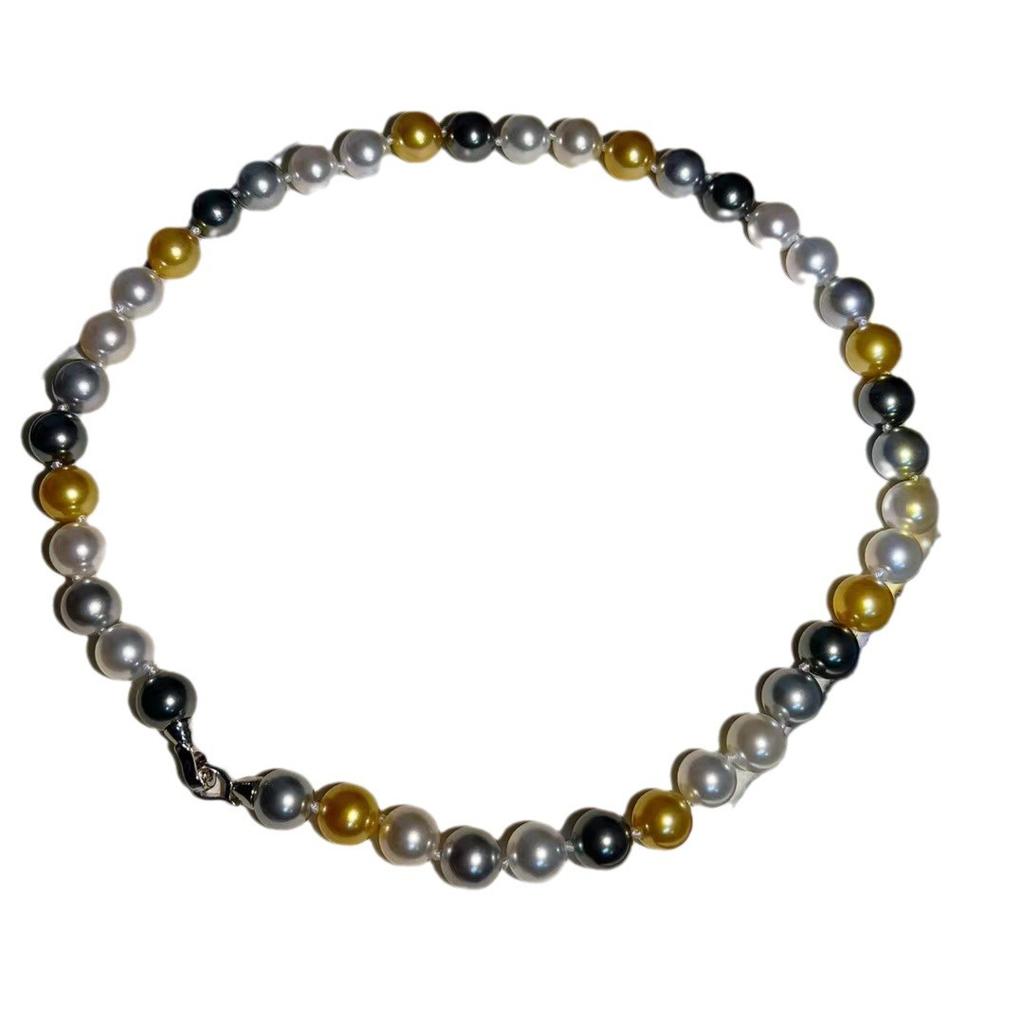 Light Luxury 925 Sterling Silver Full Diamond Flower Buckle Imported Craft Shijia Pearl Necklace Women'S Mixed Color Premium Clavicle Chain