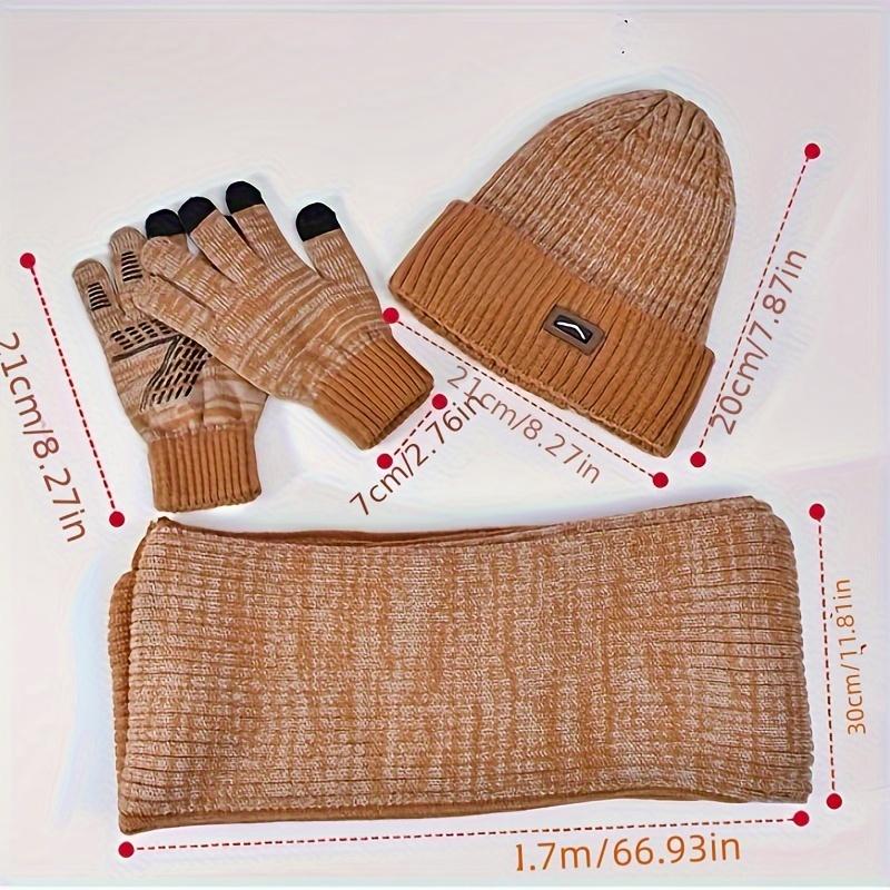 Glove Scarf Three Piece Set Winter Outdoor With Fleece Insulation Ear Protection Knitted Yarn Wool Hat Men Female