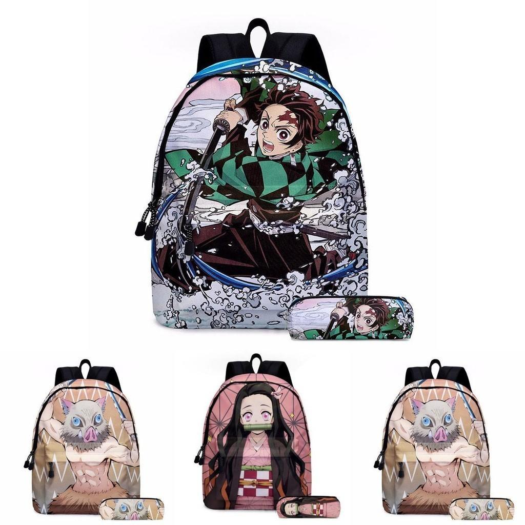 Demon Slayer Anime Cartoon Backpack Set For Students Durable Breathable And Lightweight
