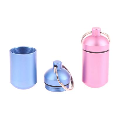2.3x5cm Porte-clés Métal Imperméable Portable Extérieur Bouteille de Médicament Porte-clés Rangement Scellé Bouteille de Médicament Premiers Secours Vente en Gros