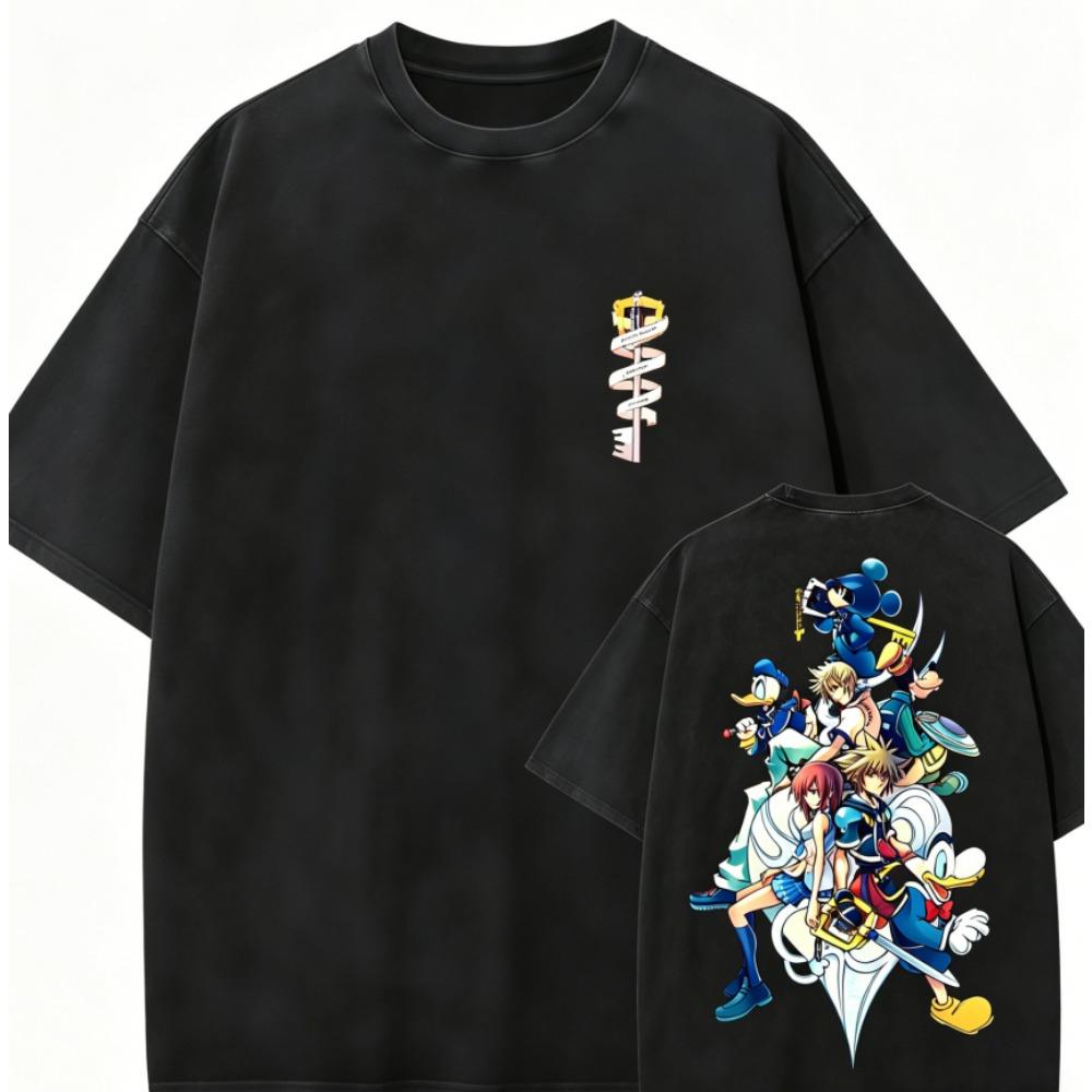Kingdom Hearts Sora Anime Liebhaber Ausgewaschenes T-Shirt Ganzjahreskleidung Hohe Qualität Persönlichkeit Kleidung Übergröße Unisex Neues Modell Paare T-Shirt