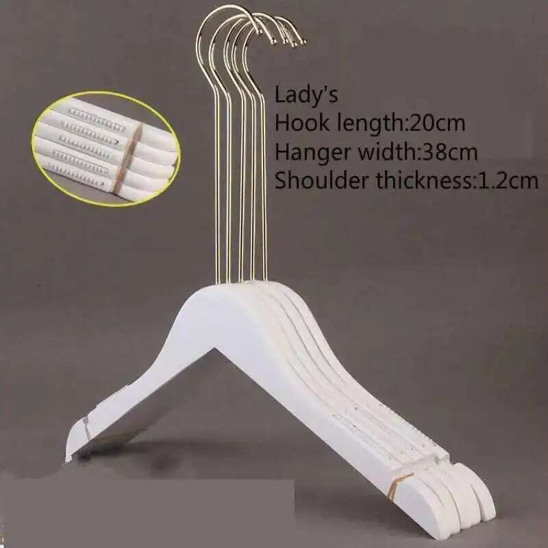 5PCS White Lady Garment Hangers White Wooden Store Chothing Display Hanger Golden Hook Korean Version Custom Logo Engraved