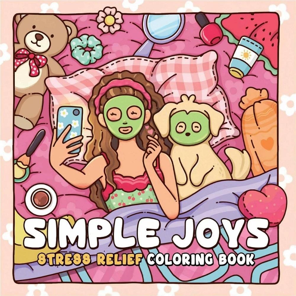 Cute Girl And Her Pets Coloring Book Simple Joys Stress Relief Drawing Book Perfect Gift for Party and Birthday Christmas