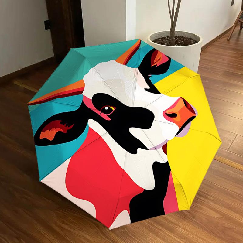 

1pc Cow, Abstract Automatic Folding Umbrella - Portable Collapsible Design, 8-Rib Iron Frame, Casual Outdoor Accessory yy251215207