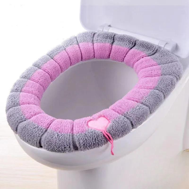 Winter Universal Toilet Seat Cover Winter Warm Soft WC Mat Bathroom Washable Removable Cushions with Flip Lid Handle Household