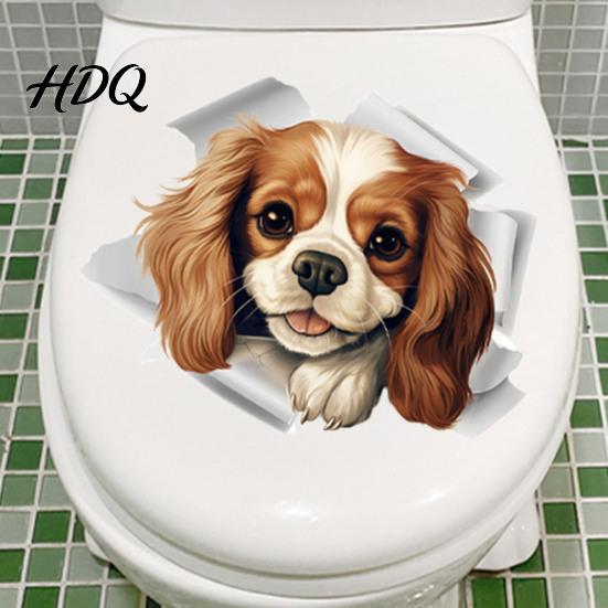 Bathroom Wall Decals Cartoon Dog Toilet Lid Sticker 3D Effect Puppy Decal for & Decorative Lid Animal Decoration Sticker Home Office Living