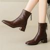 Mode 2025 Herbst PU-Leder Damen Stiefeletten Reißverschluss hinten Modern Stiefel Dicke hohe Absätze Schuhe Frau Boote Botines Mujer 32-43