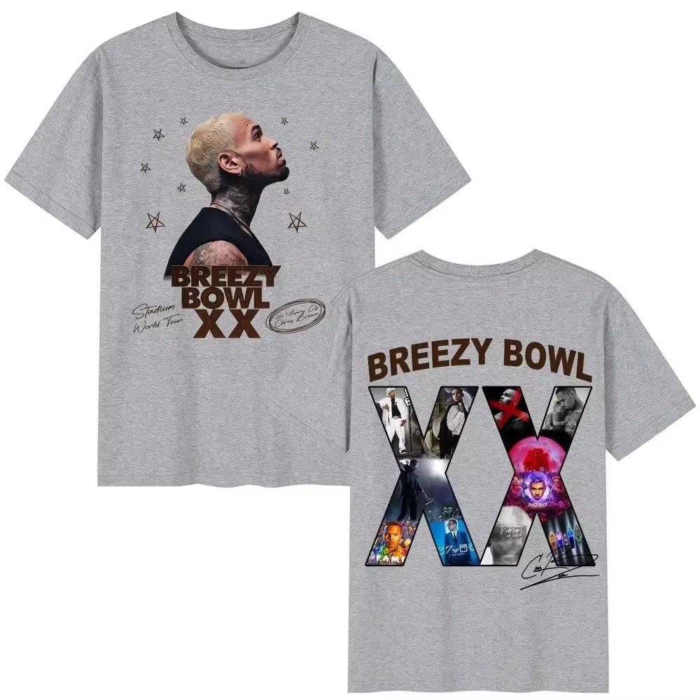 Chris Brown Breezy Bowl XX 2025 Tour Concert Merch T-shirt Men's Women Fashion Hip Hop T Shirt  Casual Oversized T-shirts
