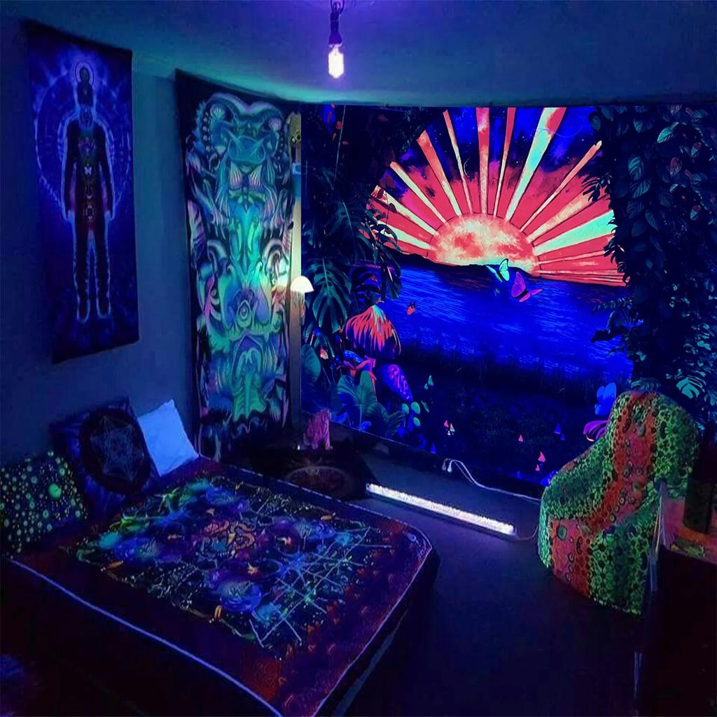 Hug Skull Fluorescent Black Light Tapestry Aesthetic Wall Hanging Hippie  for Bedroom Independent Room Decoration