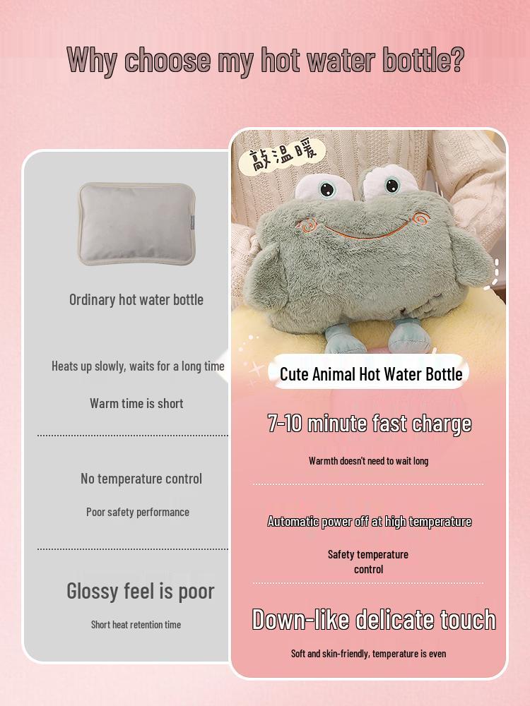 Bolsa de Água Quente de Pelúcia Fofa à Prova de Explosão para Meninas - Aquecedor de Mãos e Conforto Abdominal