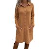 Damen Strickkleid mit Knopfkragen, einfarbig, langärmlig, mit Tasche