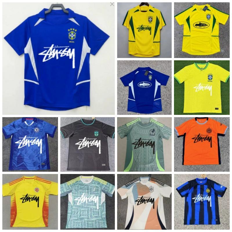 Maglia da Calcio Signature Stussy Retro Brasile Argentina Portogallo Maglia da Allenamento Calcio Uomo Donna Manica Corta