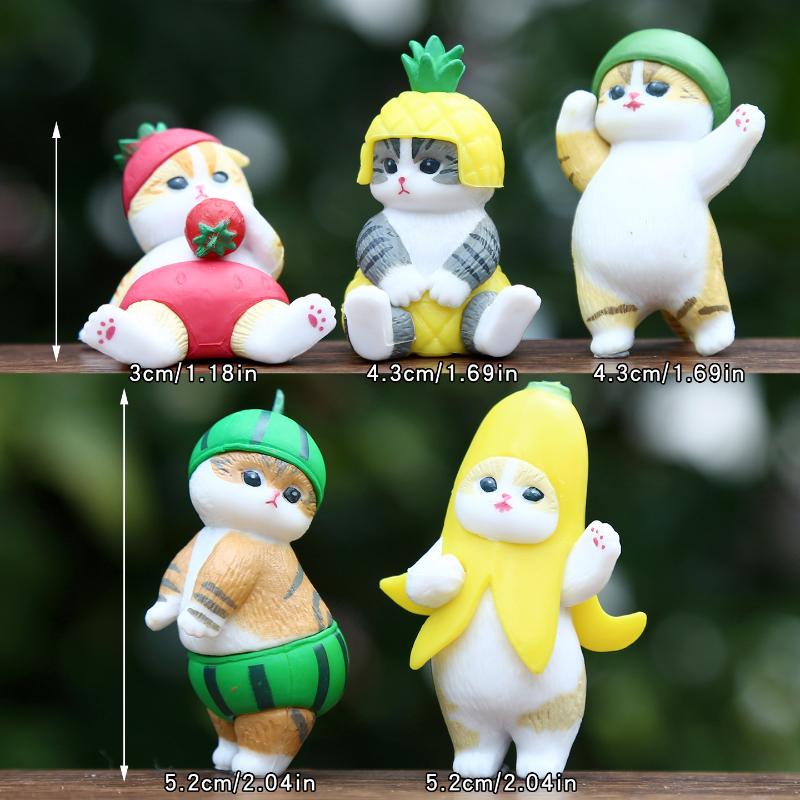 5Pcs Cartoon Cute Cat Doll Figure Toys Creative Fruits Kitten Ornaments Car Mini Ornament Desktop Decoration Holiday Gifts