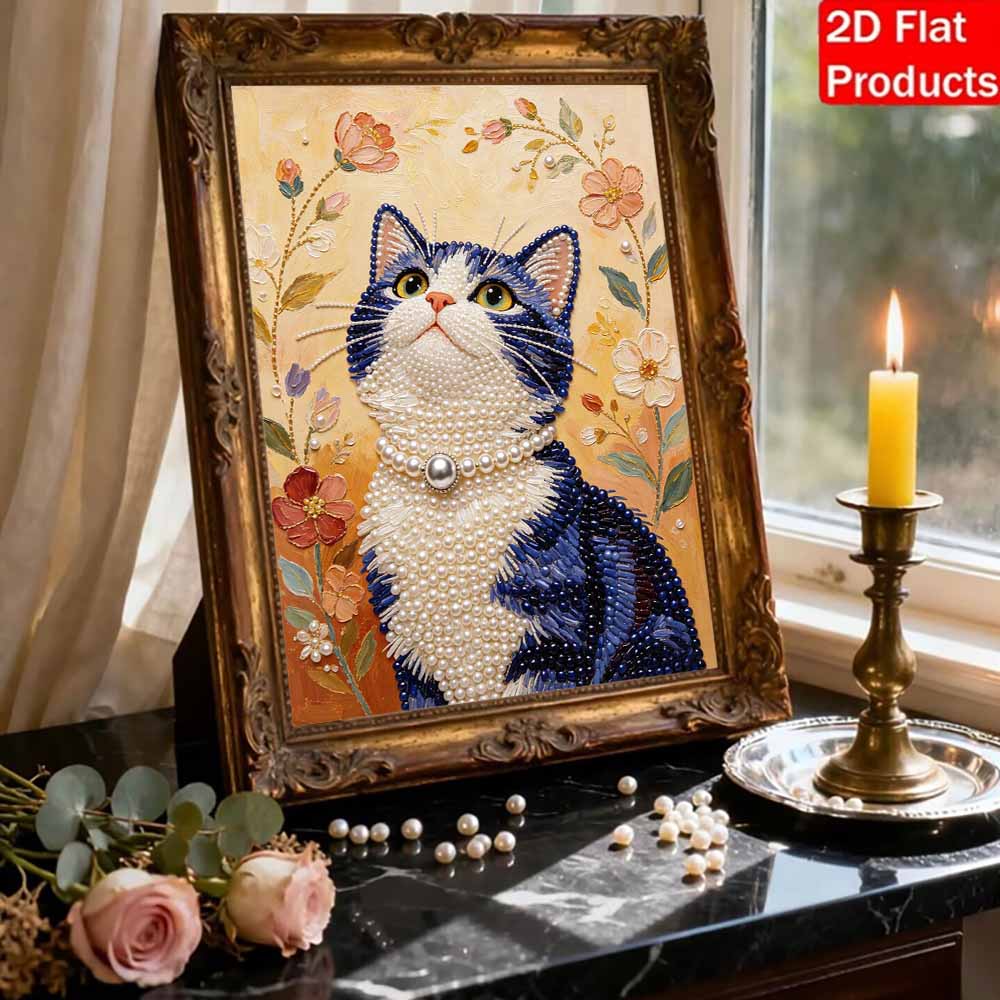 DIY Perlenkunst Leinwand Katzenmuster Rahmenlos Kreatives Bastelmalerei-Set zur Entspannung Heimwanddekoration