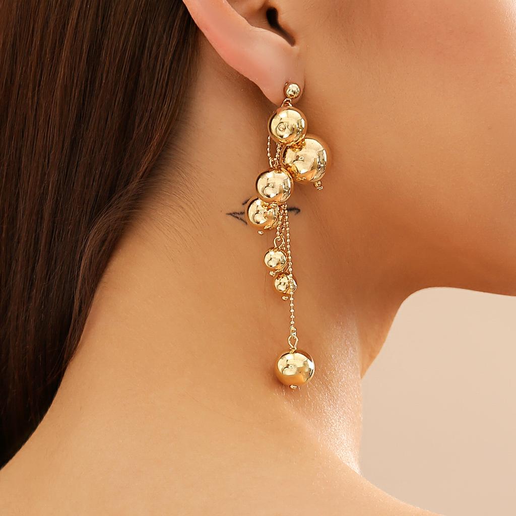 IngeSight.Z Vintage CCB Ball Beads Chain Long Tassel Drop Earrings for Women Punk Gold Color Hang Earrings Party Jewelry Gift