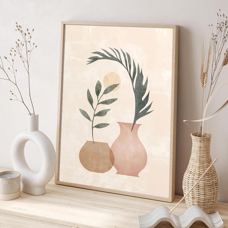Cartaz de folha de planta boêmia, impressão de pássaros do sol, arte de parede abstrata, pintura em tela, imagens de parede para sala de estar, decoração moderna para casa