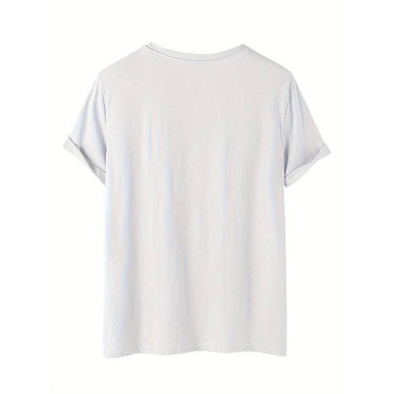 European Size Floral Print Crew Neck T-shirt, Casual Short Sleeve Top For Spring & Summer, Women'S Clothing