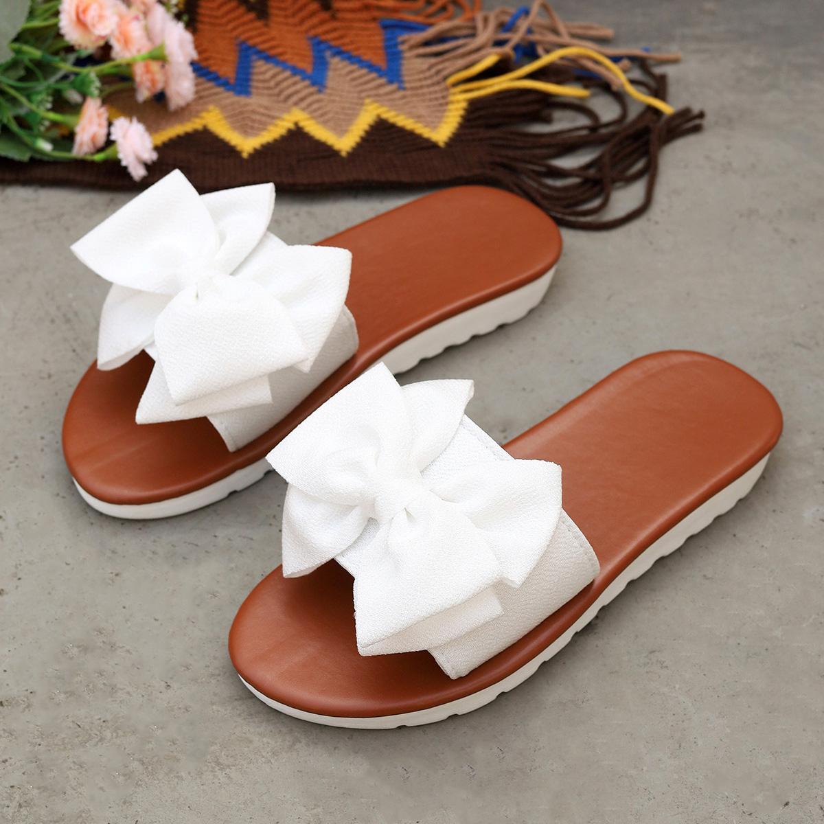 

Fashion Women Flats Slippers Summer Fashion Bow Tie Sandals Shoes for Women Flat Casual Beach Slippers Slides Women Zapatos De Mujer 43 белый